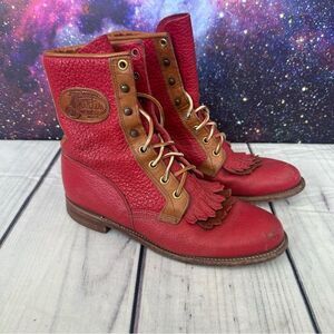 Vintage Justin Lace-R Western Roper Kiltie Boots Pebbled Leather USA Size 6.5